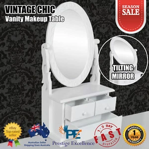 Vintage Style Bedroom Tabletop Vanity Makeup Table with Oval Swing Mirror White - Picture 1 of 7
