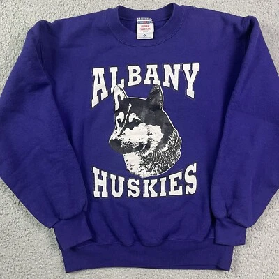 Vintage Albany Huskies Sweater College Purple Crewneck Sweatshirt Sz Small - Image 1 of 4
