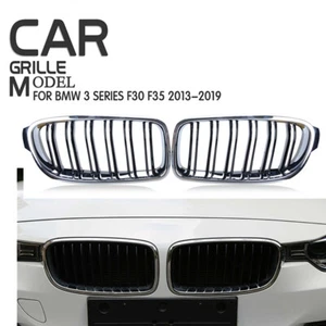 Pair Chrome Dual Slat Front Kidney Grille Grills For BMW F30 328i 335i 2012-2018 - Picture 1 of 7