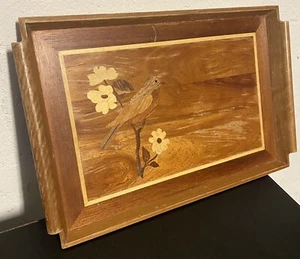 Vintage Wooden Inlay Bird Flower Serving Tray Coffee Table Kitchen Decor - Picture 1 of 8