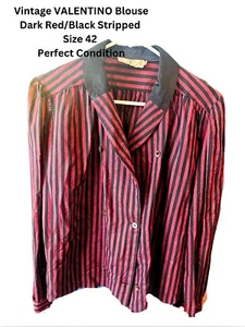 Vintage Valentino Blouse 42 Red Black Strip Button Italy - Picture 1 of 4