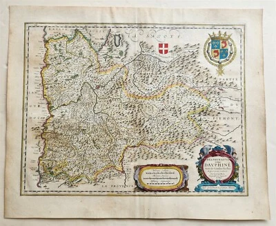 MAPA 1640 de FRANCIA PROVINCIA DAUPHINE WILLEM BLAEU antiguo AUTÉNTICO coloreado a mano Foto 1 de 4