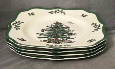 NEW Spode Square Scalloped Christmas Tree Plates 8 3/4 Inch set of 4 ($136) - Image 1 of 4