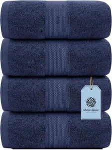 Bath Towels Navy Blue 30x56 Cotton 4/Pk Bathroom Hotel Gym Spa Absorbent X Large - Picture 1 of 7