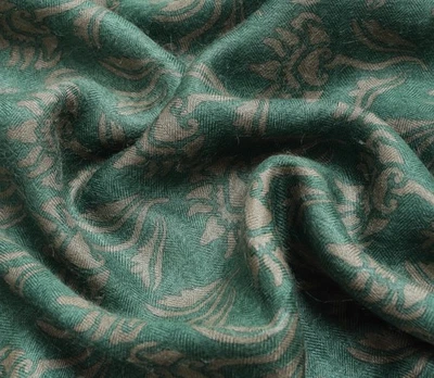 Tela de sari artesanal suave tejida 100 % lana pura floral verde vintage de Sushila Foto 1 de 4