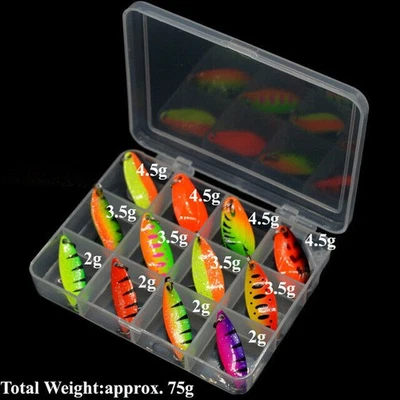 12er Set PVC Box Trout Spoon Set Forellenblinker Blinker Kunstköder Spinnfischen - Bild 1 von 4