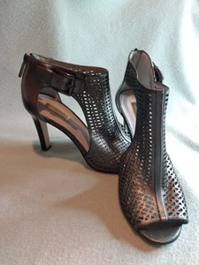 Louise et Cie Women 8.5M Silver Pewter Heels Shoes Leather Olivia Open Peep Toe - Picture 1 of 21