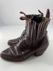 Vintage Cowboy Boots Womens Size 7 Red Leather Chelsea Slip On Comfort - Picture 1 of 13