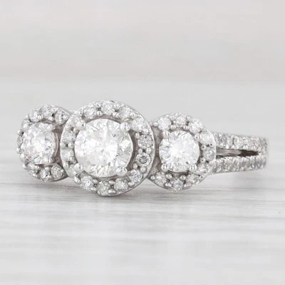 0.97ctw Diamond 3-Stone Halo Engagement Ring 14k White Gold Size 5.75 - Image 1 of 4