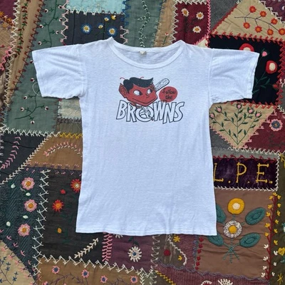 VINTAGE 40s St Louis Browns Baseball Water-print T Shirt White Monarch Small - Image 1 of 4