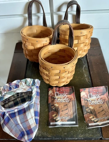 EUC Longaberger 2002 XS Hanging Gatehouse Basket Lot - 3 Baskets 1 Liner 2 COA Cover