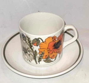 J & G Meakin Studio Pottery Poppy Tea Cup, Saucer - Picture 1 of 2