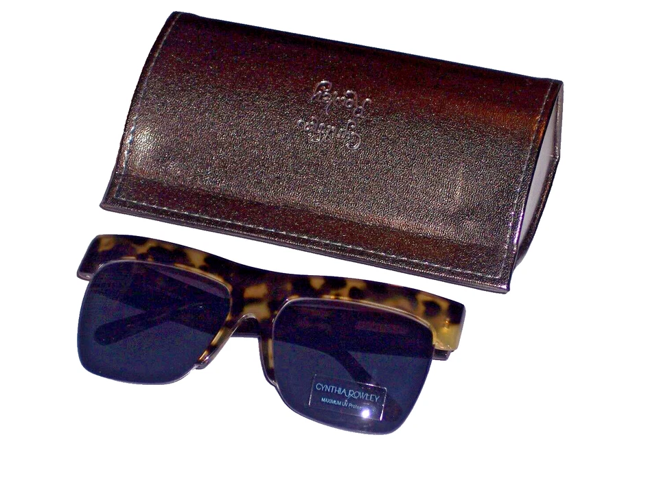 矩形绿色玳瑁太阳镜灰色镜片无框底部辛西娅·罗利 — 第 1/4 张图片