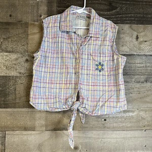 Vintage Corner Stone Girls Clothes SZ 14-16 Plaid Sleeveless Top Embroidered Y2K - Picture 1 of 13