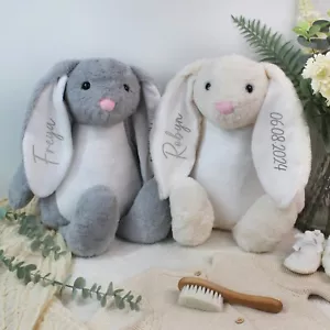 Personalised Bunny Rabbit Baby Name & Date of Birth New Baby Keepsake Gift - Picture 1 of 15