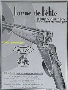 PUBLICITE ATM ARME DE L'ELITE FUSIL A CANON SUPERPOSE DE 1929 FRENCH AD PUB RARE - Picture 1 of 1