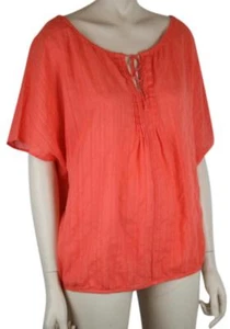 ANN TAYLOR LOFT ORANGE COTTON LOOSE FIT BLOUSE TUNIC, SHORT SLEEVE, SIZE SMALL - Picture 1 of 5