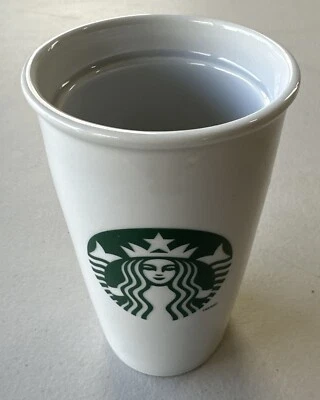 2011 STARBUCKS Green Siren Logo CERAMIC TRAVEL MUG 12 oz White Tumbler - No Lid - Image 1 of 4