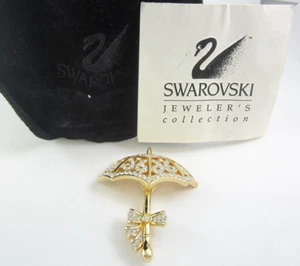 BEAUTIFUL LADIES SWAROVSKI CRYSTAL GOLD-TONE UMBRELLA BROOCH 24.4G - Picture 1 of 13