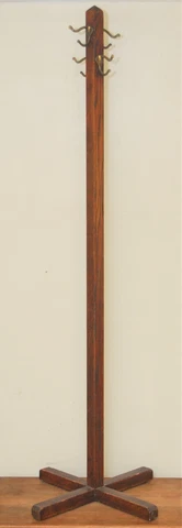 ANTIQUE ARTS & CRAFTS MISSION OAK HALL TREE COAT HAT RACK BRASS HOOKS 55" Cover