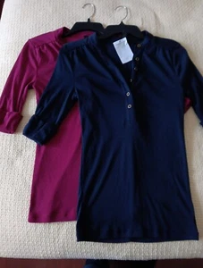 Victoria's Secret Tee Shop Henley T-Shirts Navy & Fuchsia Size S Set Of 2 - Picture 1 of 4