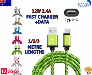 Braided USB-C Fast Charging & Data Cable 2A Charge Cord for Samsung iPhone 15 16 - Picture 1 of 27
