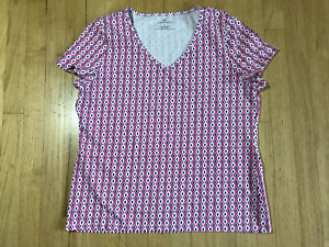 Talbots Pink Blue White Geometric Print Top Short Sleeve Stretch Cotton Size XL