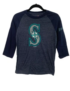 Majestic Boys  Seattle Mariners 3/4 Sleeve Raglan T-Shirt, Heather Gray, Medium  - Picture 1 of 7