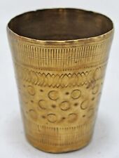 Antique Brass Drinking Cup Glass Original Old Hand Crafted Engraved