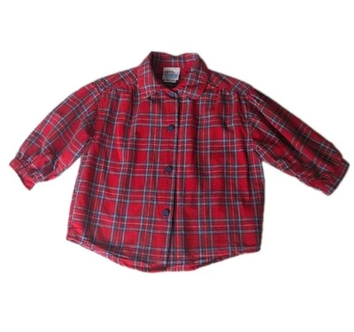 Camisa vintage OshKosh niña 18M franela roja botones manga abullonada años 90 80 vacaciones  Foto 1 de 4