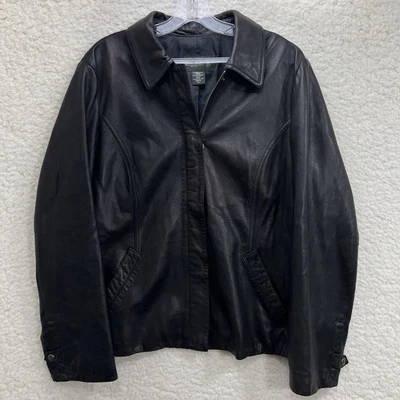 Eddie Bauer Negro Softshell Cordero Cuero Moto Bomber Chaqueta Cremallera Completa Pequeña XL Foto 1 de 4