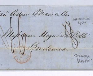 MAURITIUS Cover EL Port Louis 1857 STEAMER AZOFF France Bordeaux{samwells}XG91 - Picture 1 of 20