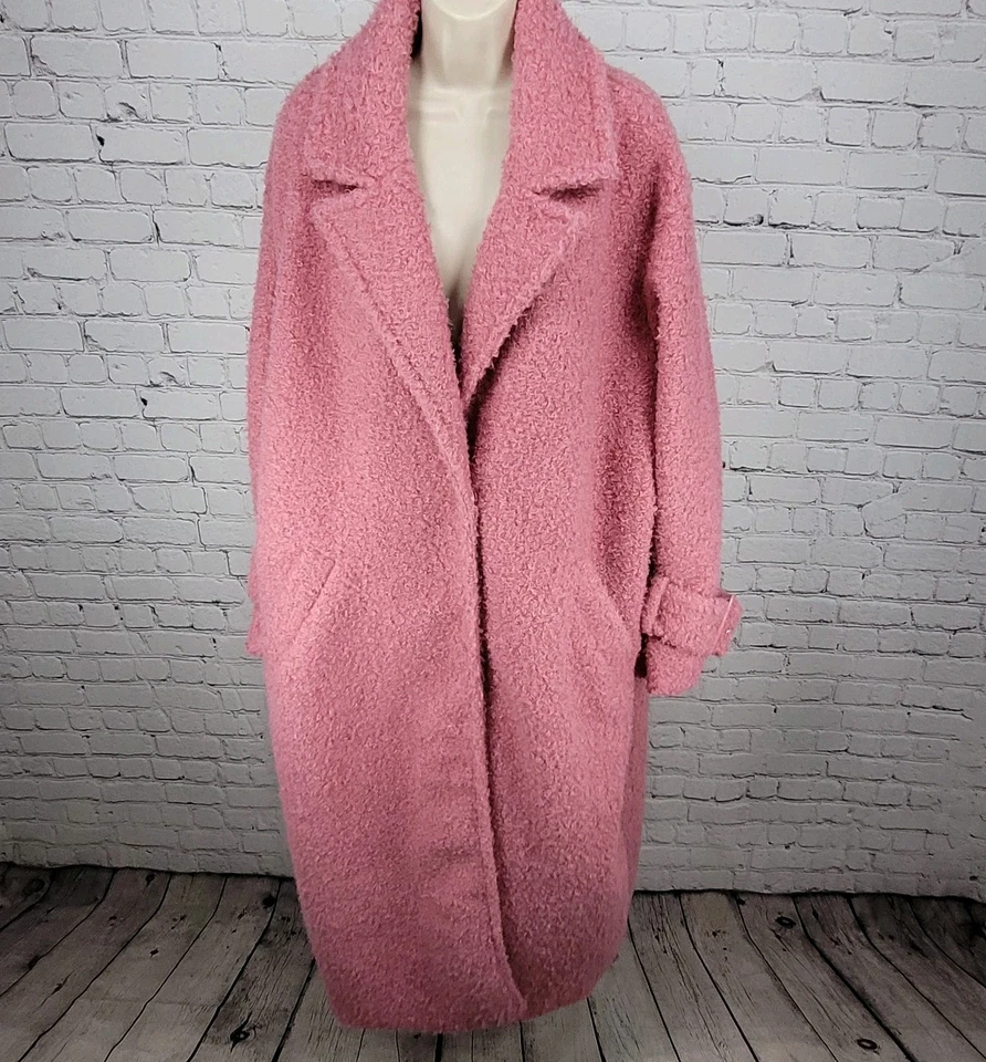 Abrigo largo con bolsillos forrados cierre a presión de piel sintética rosa de lujo talla 14 de ASOS Foto 1 de 4