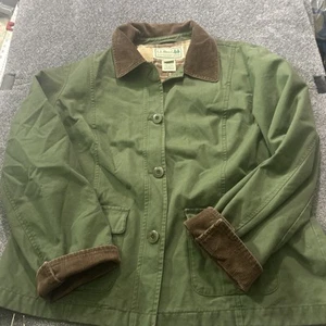 LL Bean Jacke Chore Barn Flanell gefüttert Cordkragen grün Größe Large Petite - Bild 1 von 10