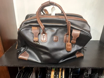 Auténtico bolso de lona Brics de cuero negro grande, bolsillos interiores, de Italia Foto 1 de 4