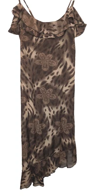 Y2K Sheer Leopard Print Asymmetrical Hem Ruffle Indie Grunge Dress Small - Image 1 of 4