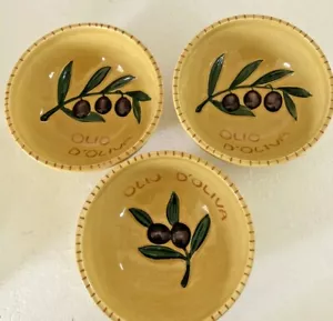 WILLIAMS SONOMA Olio d’Oliva 3 Olive Oil Dipping Bowls Made in Italy UNUSED - Picture 1 of 5