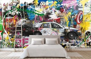 3D Colorful Graffiti K4045 Wallpaper Mural Self-adhesive Removable Sticker Panda - Picture 1 of 11