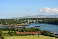 PHOTO  MENAI STRAIT A VIEW OF THE MENAI STRAIT AND THE SUSPENSION BRIDGE FROM TH