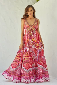 NEW $499 CZARINA BOHEMIA MAXI DRESS SILK VISCOSE CRYSTALS - Bild 1 von 6