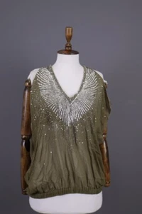 Just Cavalli Green Embroidered Printed Sleeveless T-Shirt Size 42 / L - Picture 1 of 19