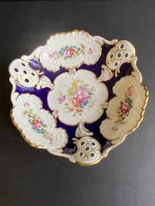 Lindner Kueps Bavaria Echt Cobalt Moosrose 8" Bowl Germany Porcelain Reticulated - Picture 1 of 6
