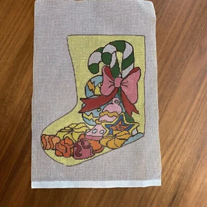 Medias de Navidad pintadas a mano contadas punto entrecruzado bastones de caramelo sin trabajar - Imagen 1 de 6