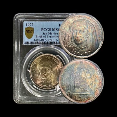 SAN MARINO. 1977, 1000 Lire, Silver - PCGS MS66 - Top Pop 🥇 Brunelleschi 🌈 - Image 1 of 4