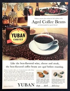 Foto de lata y taza de café Yuban 1958 ""Hecha con granos de café envejecidos"" anuncio impreso vintage - Imagen 1 de 1