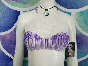 MARILYN MONROE MESH HALTER SEXY COLOR DYE SWIMWEAR BIKINI TOP SZ S #MMQG-148 - Picture 1 of 10