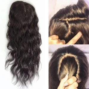 Hand Tied Silk Top Full Lace Wig Human Hair Deep Wave Silk  Base Wig Black Brown - Picture 1 of 11