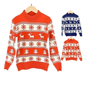 Kids Christmas Jumper Xmas Girls Boys Retro Red Aztec Reindeer Winter Sweater - Picture 1 of 5