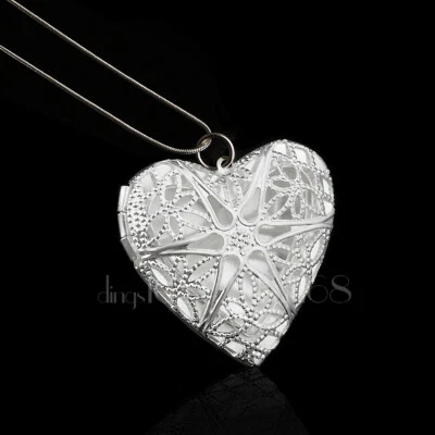 925 Sterling Silver Nickle-Free Heart Sunshine Photo Locket + Necklace Chain E45 - Image 1 of 2