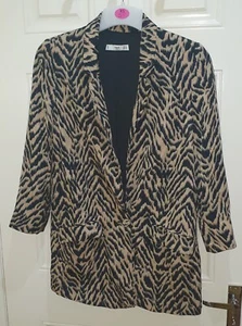 MANGO MNG SUIT Womens Animal Print Brown Blazer Jacket Size Small VGC - Picture 1 of 11
